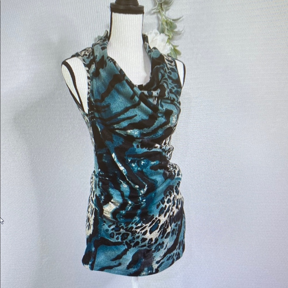 Walter Baker Blue and Black Ruched Tank Top